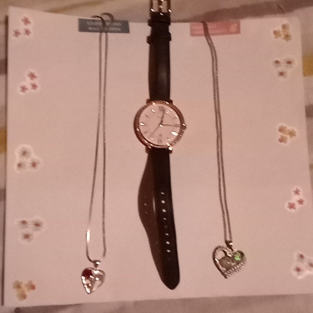 Jessica Simpson bag and a  fossil watch with a couple of necklaces